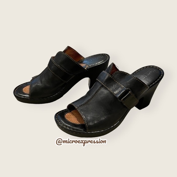 Born Black Real Leather Platform Mules Clogs Buckle Everyday Fashion Cute Heels - Picture 4 of 10